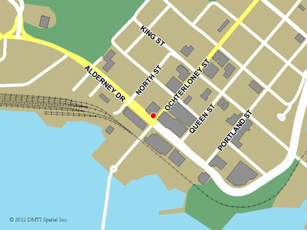 Map indicating the location of Dartmouth Service Canada Centre at 33 Alderney Drive in Dartmouth