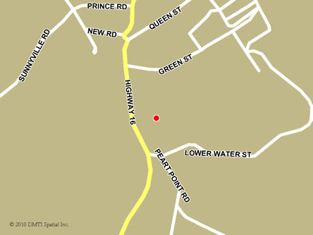 Carte routière indiquant l'emplaçement du bureau Guysborough - Centre Service Canada situé au 9996, autoroute 16 à Guysborough