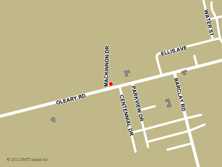 Map indicating the location of O'Leary Service Canada Centre at 371 Main Street in O'Leary