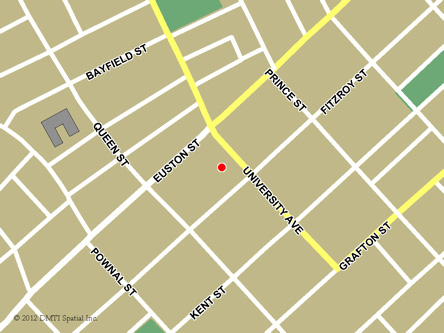 Map indicating the location of Charlottetown Service Canada Centre at 191 Great George Street in Charlottetown