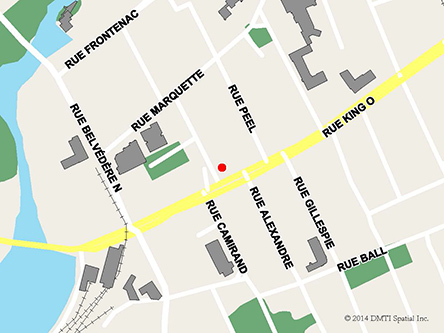 Carte routière indiquant l'emplaçement du bureau Sherbrooke - Centre Service Canada situé au 50, Place de la Cité à Sherbrooke