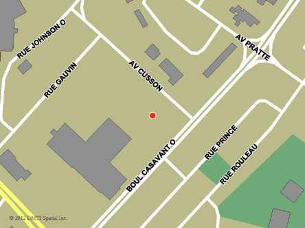 Carte routière indiquant l'emplaçement du bureau Saint-Hyacinthe - Centre Service Canada situé au 3225, avenue Cusson, entrée 1 à Saint-Hyacinthe