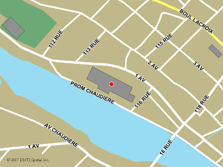 Carte routière indiquant l'emplaçement du bureau Saint-Georges - Centre Service Canada situé au 11400, 1re Avenue Est à Saint-Georges