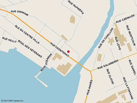 Map indicating the location of Lac-Mégantic Service Canada Centre at 5550 Frontenac Street in Lac-Mégantic