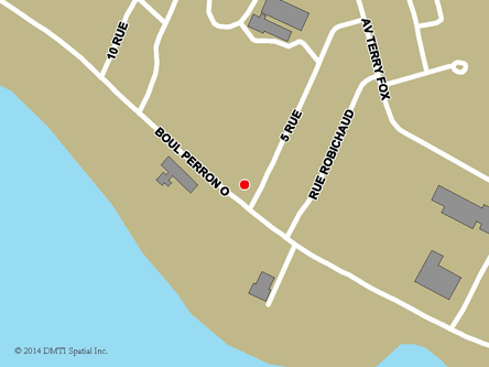 Carte routière indiquant l'emplaçement du bureau New Richmond - Centre Service Canada situé au 152, boulevard Perron Ouest à New Richmond