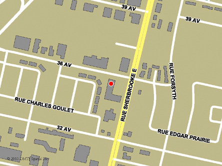 Map indicating the location of Pointe-aux-Trembles (Montréal) Service Canada Centre at 13313 Sherbrooke Street East in Montréal