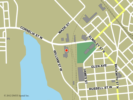 Map indicating the location of Smiths Falls Service Canada Centre at 91 Cornelia Street West in Smiths Falls