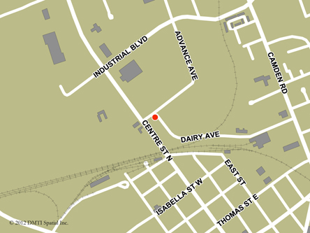 Map indicating the location of Napanee Service Canada Centre at 2 Dairy Avenue in Napanee