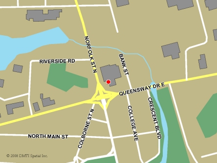 Map indicating the location of Simcoe Service Canada Centre at 5 Queensway East in Simcoe