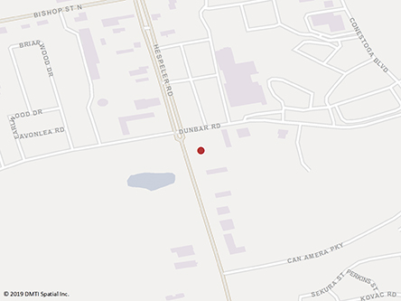 Map indicating the location of Cambridge Service Canada Centre at 299 Hespeler Road in Cambridge