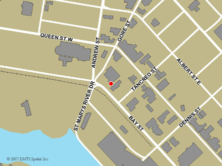 Carte routière indiquant l'emplaçement du bureau Sault Ste. Marie - Centre Service Canada situé au 22, rue Bay à Sault Ste. Marie