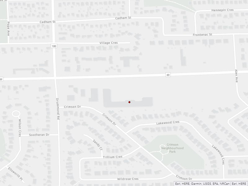 Map indicating the location of Niagara Falls Service Canada Centre at 6080 McLeod Road in Niagara Falls