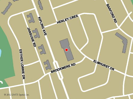 Carte routière indiquant l'emplaçement du bureau Toronto - Humber Ouest - Centre Service Canada situé au 2291, avenue Kipling à Toronto