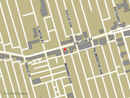 Carte routière indiquant l'emplaçement du bureau Toronto - Rue College - Centre Service Canada situé au 559, rue College à Toronto
