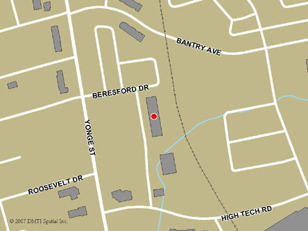Carte routière indiquant l'emplaçement du bureau Richmond Hill - Centre Service Canada situé au 35, promenade Beresford à Richmond Hill