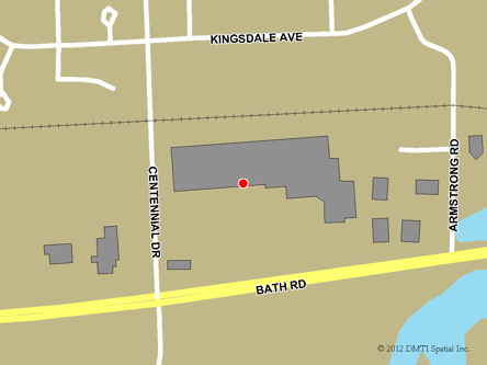 Map indicating the location of Kingston Service Canada Centre at 1300 Bath Road in Kingston
