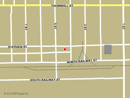 Carte routière indiquant l'emplaçement du bureau Morden - Centre Service Canada situé au 158, rue Stephen à Morden
