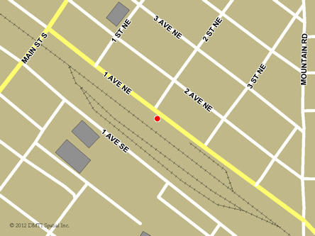 Carte routière indiquant l'emplaçement du bureau Dauphin - Centre Service Canada situé au 181 1ère avenue Nord-Est à Dauphin