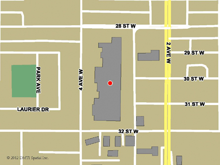Map indicating the location of Prince Albert Service Canada Centre at 2995 - 2nd Avenue West in Prince Albert