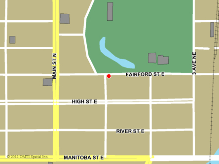 Map indicating the location of Moose Jaw Service Canada Centre at 111 Fairford Street East in Moose Jaw