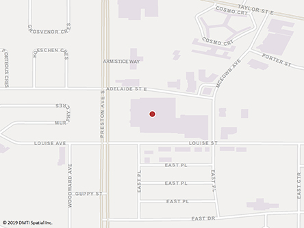 Map indicating the location of Saskatoon Service Canada Centre and Passport Services at 2325 Preston Avenue South in Saskatoon