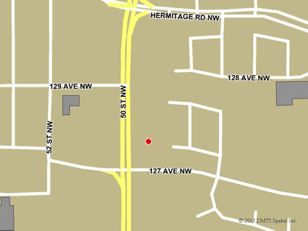 Carte routière indiquant l'emplaçement du bureau Edmonton Hermitage - Centre Service Canada situé au 12735, 50e rue Nord-Ouest à Edmonton