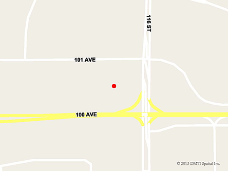Map indicating the location of Grande Prairie Service Canada Centre at 11601 101 Avenue in Grande Prairie