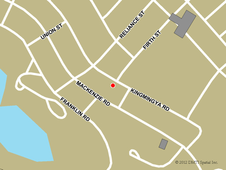 Map indicating the location of Inuvik Service Canada Centre at 85 Kingmingya Road in Inuvik