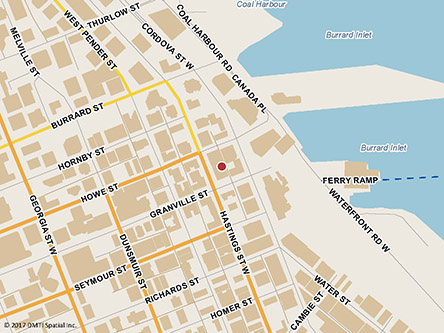 Map indicating the location of Vancouver Service Canada Centre -  Passport Services at 757 Hastings Street West, Suite 100 in Vancouver