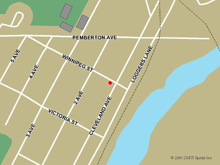 Map indicating the location of Squamish Service Canada Centre at 1440 Winnipeg Street in Squamish