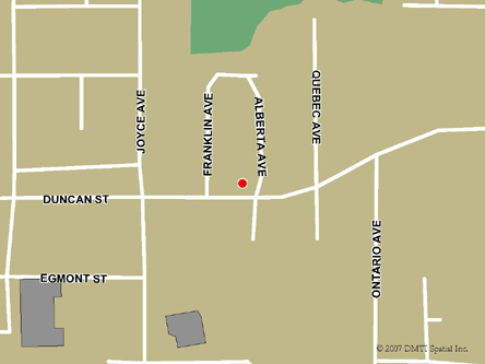 Map indicating the location of Powell River Service Canada Centre at 7061 Duncan Street in Powell River