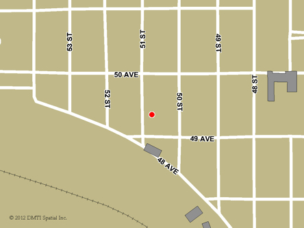 Carte routière indiquant l'emplaçement du bureau Rocky Mountain House - site de services mobiles réguliers situé au 4919 51e Rue à Rocky Mountain House