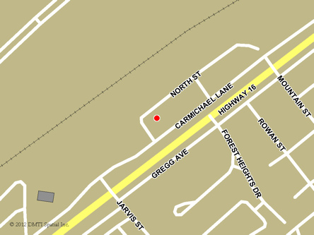 Map indicating the location of Hinton Scheduled Outreach Site at 568 Carmichael Lane in Hinton