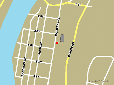 Map indicating the location of Ashcroft Scheduled Outreach Site at 318 Railway Avenue in Ashcroft
