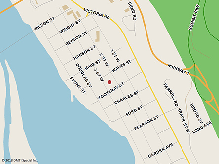 Carte routière indiquant l'emplaçement du bureau Revelstoke - site de services mobiles réguliers situé au 1123, 2e rue Ouest à Revelstoke