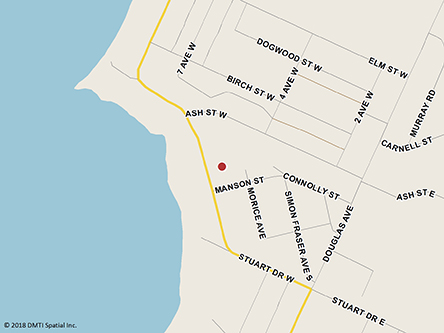 Carte routière indiquant l'emplaçement du bureau Fort St. James - site de services mobiles réguliers situé au 470, promenade Stuart Ouest à Fort St. James