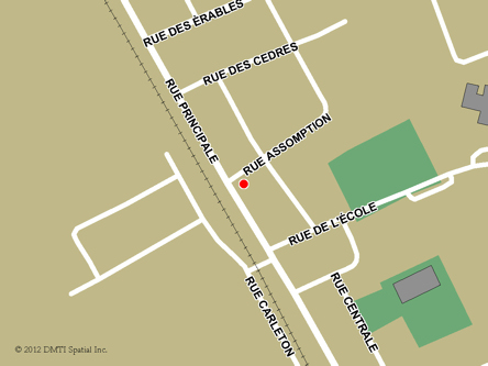 Carte routière indiquant l'emplaçement du bureau Rogersville - site de services mobiles réguliers situé au 11117, rue Principale à Rogersville