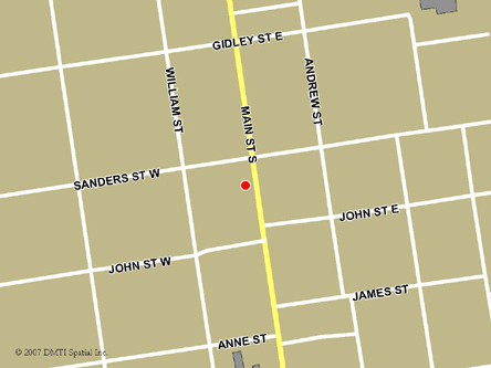 Map indicating the location of Exeter Scheduled Outreach Site at 349 Main Street South  in Exeter