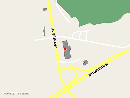 Carte routière indiquant l'emplaçement du bureau Lachute - site de services mobiles réguliers situé au 505, avenue Béthany à Lachute