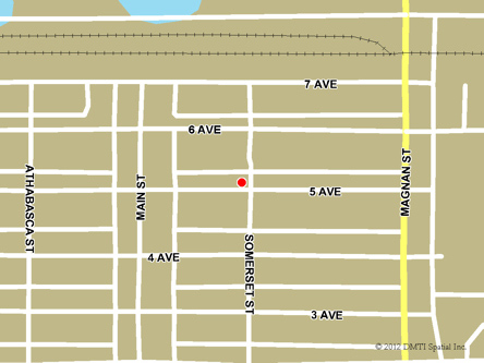 Carte routière indiquant l'emplaçement du bureau Gravelbourg - site de services mobiles réguliers situé au 133, 5e Avenue Est à Gravelbourg