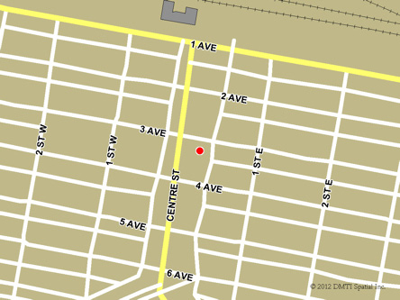 Carte routière indiquant l'emplaçement du bureau Assiniboia - site de services mobiles réguliers situé au 313, rue Centre à Assiniboia