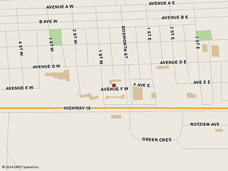 Carte routière indiquant l'emplaçement du bureau Wynyard - site de services mobiles réguliers situé au 435, rue Bosworth à Wynyard