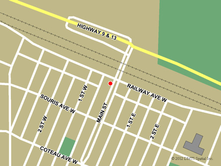 Map indicating the location of Carlyle Scheduled Outreach Site at 100 Main Street in Carlyle