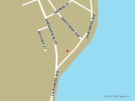 Map indicating the location of Île-à-la-Crosse Scheduled Outreach Site at Lajeunesse Avenue in Île-à-la-Crosse