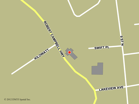 Carte routière indiquant l'emplaçement du bureau Watson Lake - site de services mobiles réguliers situé au Autoroute Robert Campbell à Watson Lake
