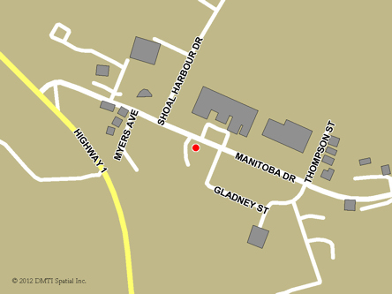 Map indicating the location of Clarenville Service Canada Centre at 50 Manitoba Drive in Clarenville
