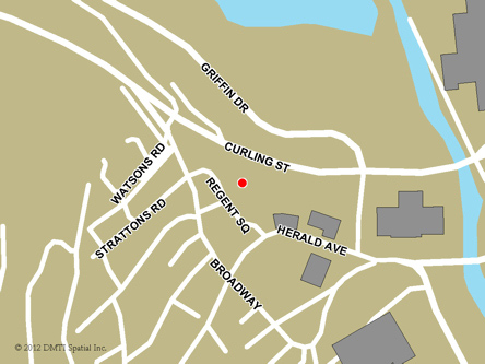 Carte routière indiquant l'emplaçement du bureau Corner Brook - Centre Service Canada situé au 1, carré Regent à Corner Brook