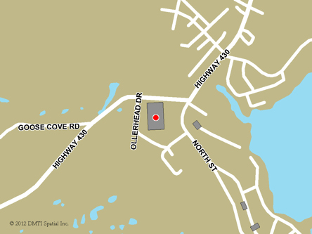 Carte routière indiquant l'emplaçement du bureau St. Anthony - Centre Service Canada situé au 1, chemin Goose Cove à St. Anthony