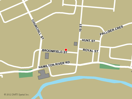 Map indicating the location of Happy Valley Service Canada Centre at 23 Broomfield Street in Happy Valley-Goose Bay