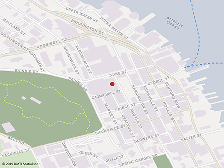 Map indicating the location of Halifax Service Canada Centre and Passport Services at 1800 Argyle Street in Halifax
